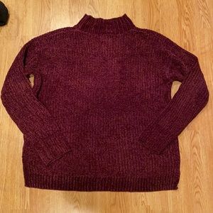 Cranberry velvet knit turtleneck sweater
